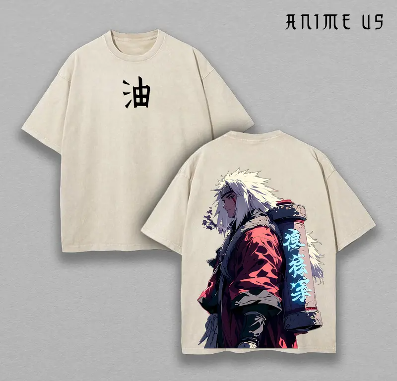 Jiraiya Sannin Oversized Tee | Naruto Anime Double Printed Washed Shirt | Heavyweight Cotton | Viral Sad Ninja Aesthetic | Sage Mode Streetwear Top | Otaku Street Style Gift for Him