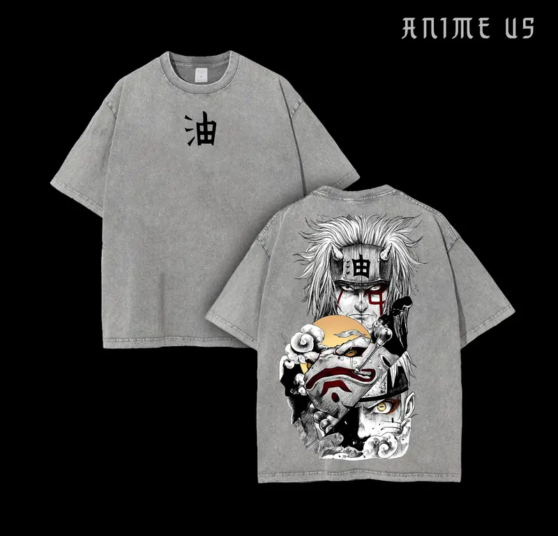 Jiraiya x Naruto Anime Double Printed Vintage Washed Tee Unisex Oversize Anime Manga Washed Heavyweight Cotton T-shirt Naruto Merch Jiraiya Fan