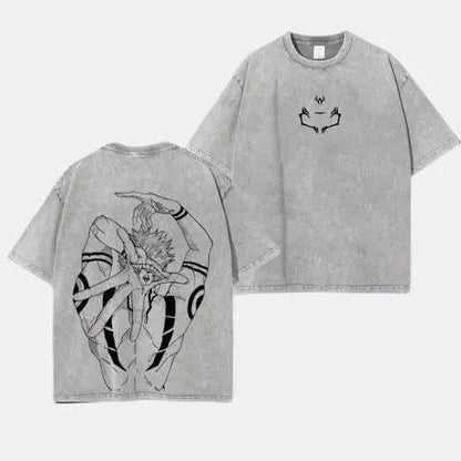Sukuna Washed Cotton T-shirt jujutsu Kaisen Anime Tee with Cursed King Design, Retro Manga Graphic Shirt, Unisex Casual Wear, Gift for Fans