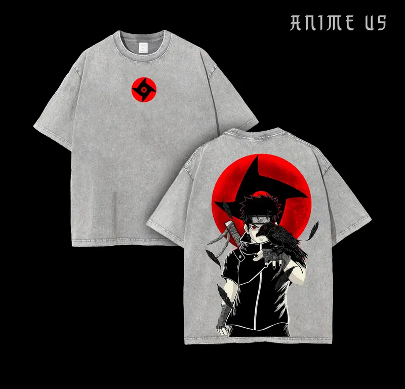 Shisui Uchiha x Naruto Anime Double Printed Vintage Washed Tee Unisex Oversize Anime Manga Washed Heavyweight Cotton T-shirt Naruto Merch ShiShui Fan