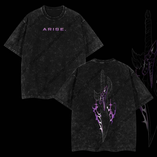 [COLLECTION] 2 "Arise" Sung Jin Woo - Solo Leveling Anime Double Printed Oversize Lightweight Acid Washed Graphic Tee, Gift For Anime Fan