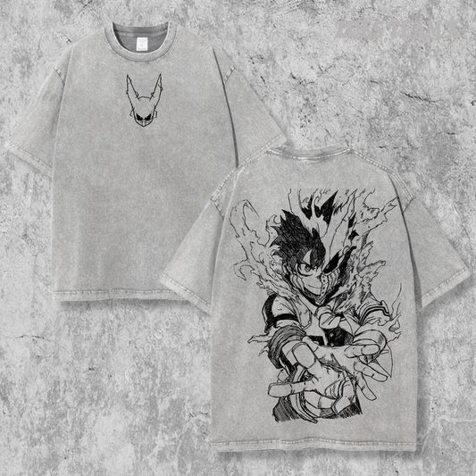 Retro Vintage Limited Deku Ver4 - My Hero Academia Anime Double Printed Oversized Washed Tee Unisex Oversize Anime Manga Acid Washed Lightweight Cotton T-Shirt, Anime Lover