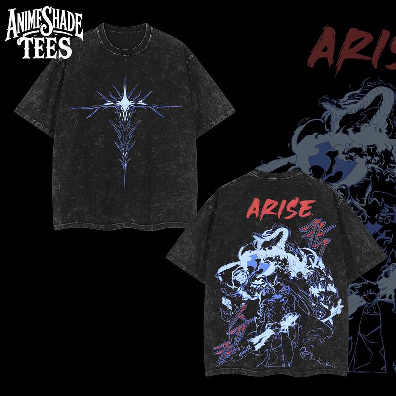Solo Leveling Shirt – Arise Tee Sung Jin-Woo Oversized Vintage Tee, Heavyweight Cotton, Washed Anime Streetwear, Shadow Monarch Graphic, Retro Y2K Aesthetic, 90s Anime Tee, Gift for Solo Leveling Fans