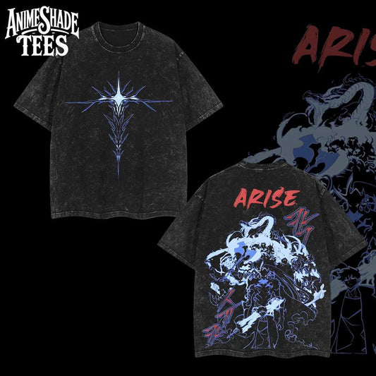 Solo Leveling Shirt – Arise Tee Sung Jin-Woo Oversized Vintage Tee, Heavyweight Cotton, Washed Anime Streetwear, Shadow Monarch Graphic, Retro Y2K Aesthetic, 90s Anime Tee, Gift for Solo Leveling Fans