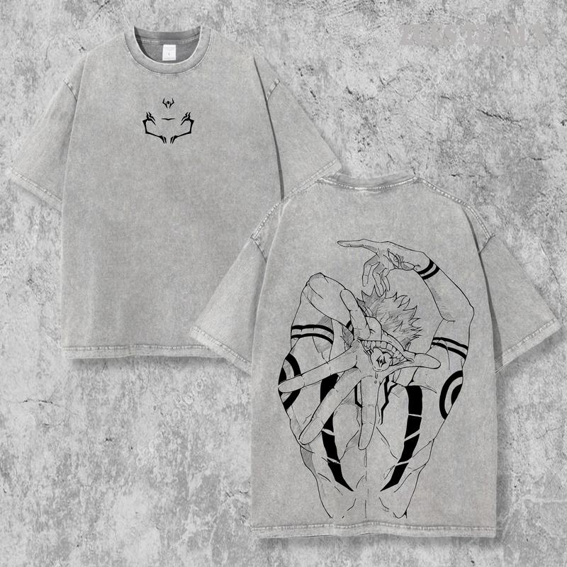 "Ryomen Sukuna Jujutsu Kaisen" Unisex Oversize Anime Manga Washed Heavyweight Cotton T-shirt, Gift For Anime Fan, Anime Lover