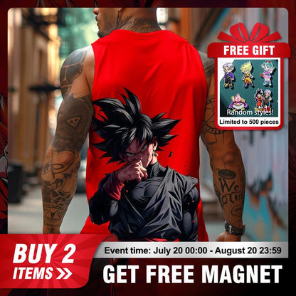 Top Rated 80s 90s Dragon Ball DBZ Goku saiyan Oversized streetwear singlet muscle cotton outfits men short summer men's graphic tees Fits vacation outfits Anime tank tops men gifts