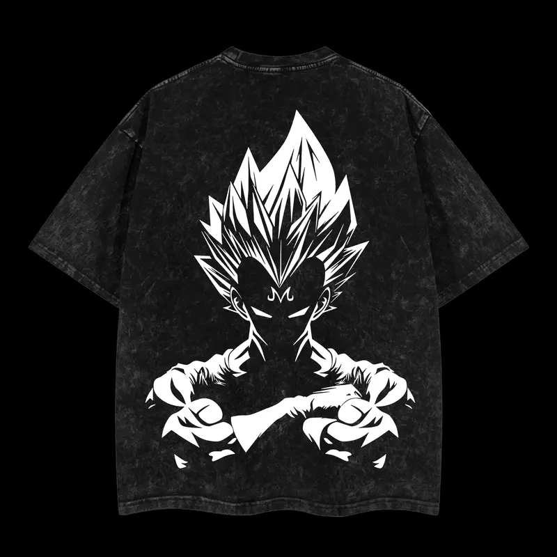 DB "Majin Vegeta" Black Edition Vintage Unisex Oversize Anime Manga Acid Washed T-shirt, graphic tee,anime merch fan, outfits men