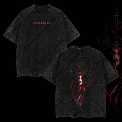 [COLLECTION] 2 "Arise" Sung Jin Woo - Solo Leveling Anime Double Printed Oversize Lightweight Acid Washed Graphic Tee, Gift For Anime Fan
