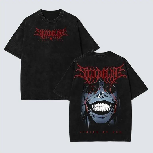 Statue of God T-Shirt 2 - Sung Jin Woo Collection T-Shirt | Solo Leveling Anime Clothing | Washed Heavy Cotton Tee | Perfect Gift for Manga & Anime Fans | Gift for Him & Her