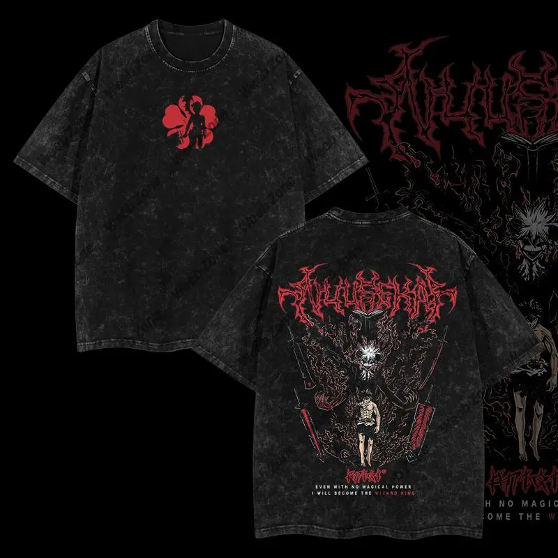 Limited Edition Asta Demon - Black Clover Anime Double Printed Oversize Lightweight Acid Washed Tee, Gift For anime lover, anime merch