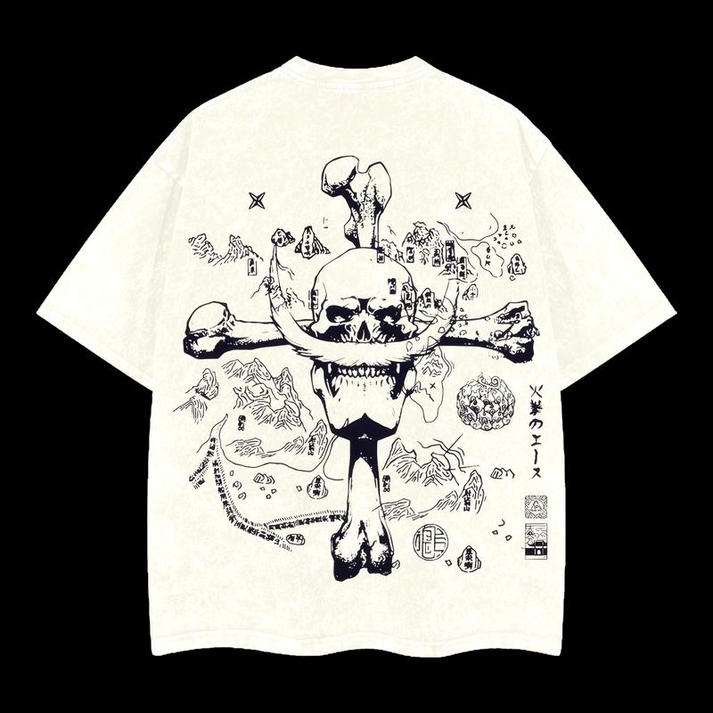 One Piece "Map of the Grand Line – Whitebeard Skull" Vintage Unisex Oversize Anime Manga Acid Washed T-shirt, graphic tee,anime merch fan, outfits men