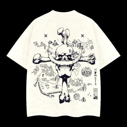 One Piece "Map of the Grand Line – Whitebeard Skull" Vintage Unisex Oversize Anime Manga Acid Washed T-shirt, graphic tee,anime merch fan, outfits men