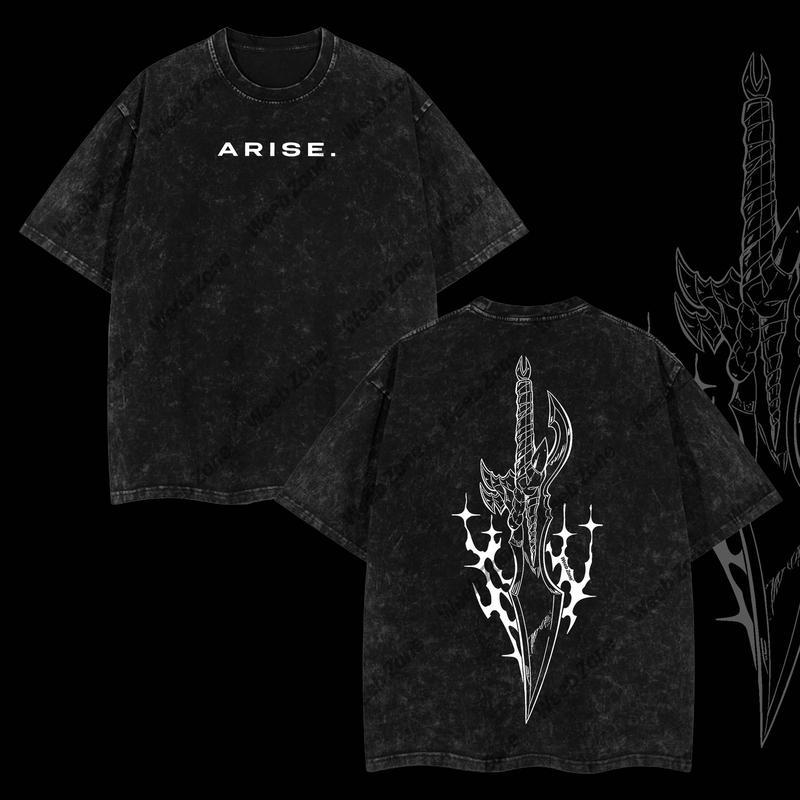 [COLLECTION] 2 "Arise" Sung Jin Woo - Solo Leveling Anime Double Printed Oversize Lightweight Acid Washed Graphic Tee, Gift For Anime Fan