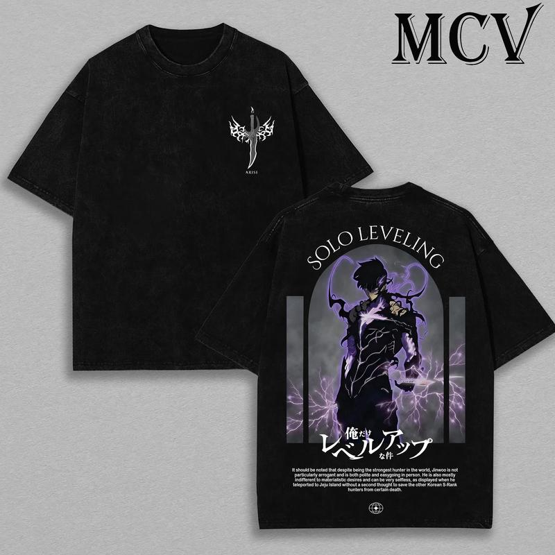 Statue of God T-Shirt 2 - Sung Jin Woo Collection T-Shirt | Solo Leveling Anime Clothing | Washed Heavy Cotton Tee | Perfect Gift for Manga & Anime Fans | Gift for Him & Her