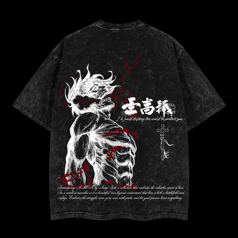 Eren Yeager Tee – Attack on Titan Unisex Oversize Anime Manga Acid Washed Heavyweight Cotton T-shirt, graphic tee,anime lover , outfits men