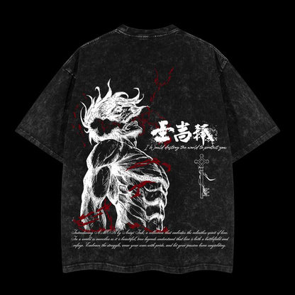 Eren Yeager Tee – Attack on Titan Unisex Oversize Anime Manga Acid Washed Heavyweight Cotton T-shirt, graphic tee,anime lover , outfits men