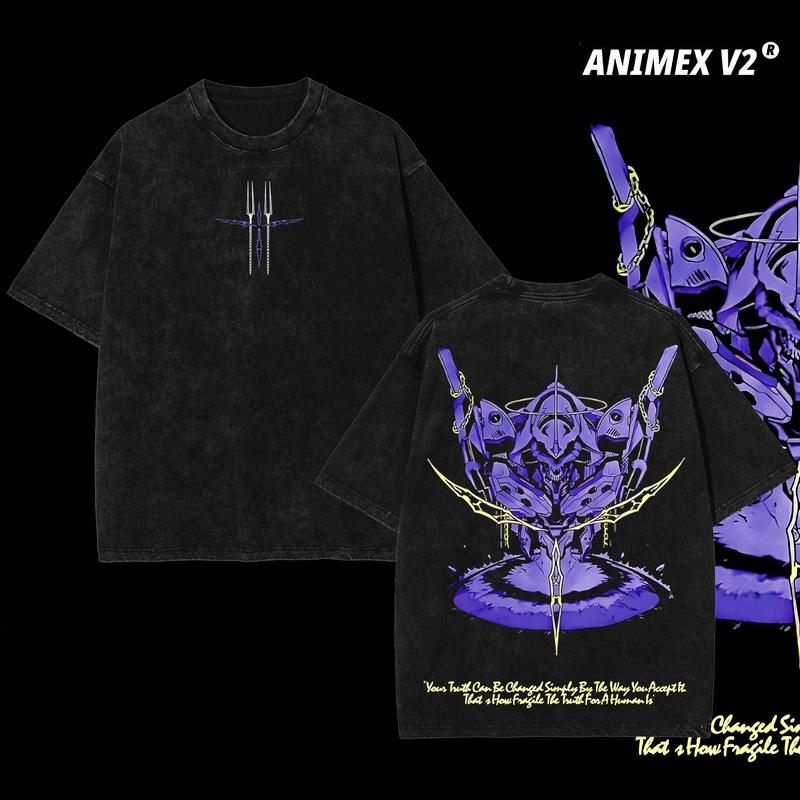 Retro Neon Genesis Evangelion Anime Tee – Vintage Washed Anime T-Shirt, Mecha Manga Merch, Oversized Streetwear, Aesthetic Grunge Style, Heavyweight Cotton, Anime Gift