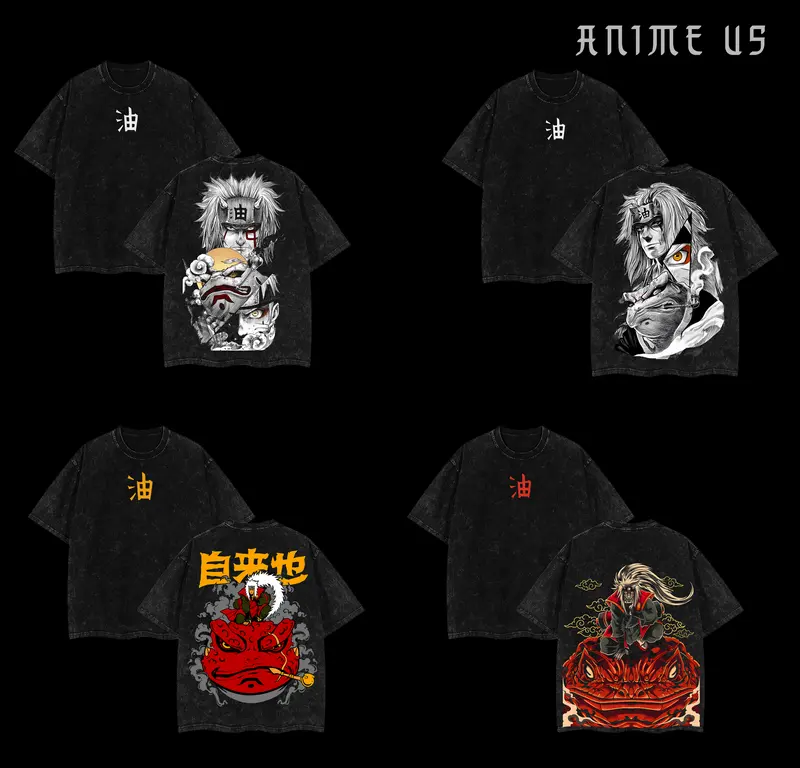 Jiraiya x Naruto Anime Double Printed Vintage Washed Tee Unisex Oversize Anime Manga Washed Heavyweight Cotton T-shirt Naruto Merch Jiraiya Fan