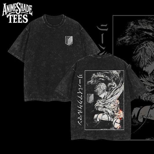 Levi Ackerman Anime Tshirt – Retro Vintage Oversized Washed Heavyweight Cotton Tee, Attack on Titan Merch, Levi Ackerman Graphic shirt, Anime Lover Gift, Casual Streetwear, Manga Fans Clothing, Crewneck Style, Soft Tops , Anime Gift For Boys
