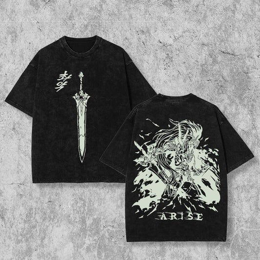 Igris Solo Leveling Shirt - Washed Vintage Anime Tee, Oversized Streetwear, Heavyweight Cotton, Shadow Monarch Graphic T-Shirt, Manhwa Merch, Gift for Solo Leveling Fans, Casual Unisex Fit