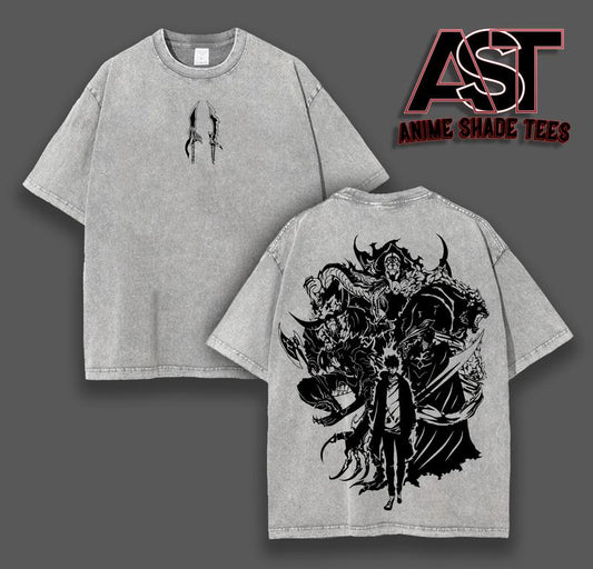Retro Limited Sung Jin Woo Solo Leveling anime Washed Cotton T-shirt , unisex oversize anime manga acid tee , full graphic gift tee anime lover