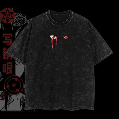 Uchiha Clan "Sharingan" Vintage Unisex Oversize Anime Acid Washed Heavyweight Cotton T-shirt, graphic tee,anime merch fan, outfits men,boys merch