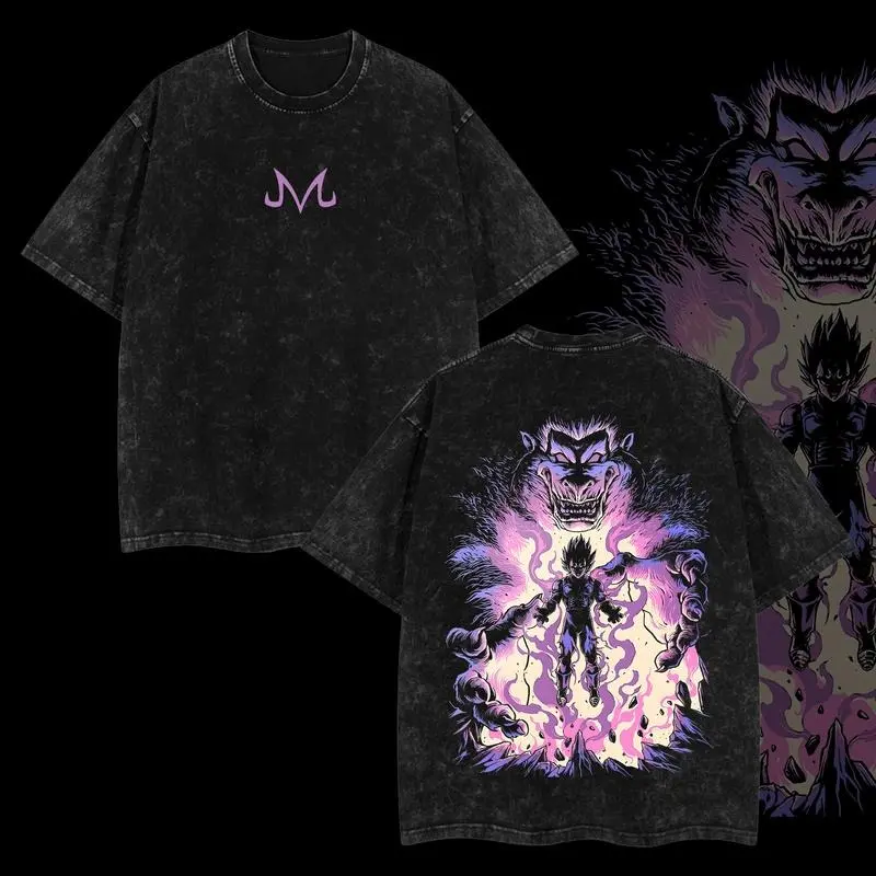Majin Vegeta Dragon Ball Vintage Unisex Oversize Anime Manga Acid Washed Heavyweight Cotton T-shirt, graphic tee,anime merch fan, outfits men