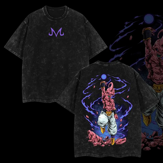 Dragon Ball "Evil Buu" Vintage Unisex Oversize Anime Manga Acid Washed Cotton T-shirt, graphic tee,anime merch fan, outfits men