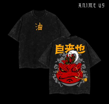 Jiraiya x Naruto Anime Double Printed Vintage Washed Tee Unisex Oversize Anime Manga Washed Heavyweight Cotton T-shirt Naruto Merch Jiraiya Fan