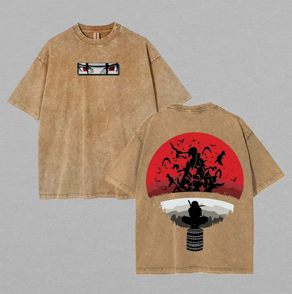 Retro Vintage Limited Uchiha Itachi the Betrayer - Naruto Anime Double Printed Washed Tee Unisex Oversize Anime Manga Lightweight Cotton T-Shirt Anime Fan