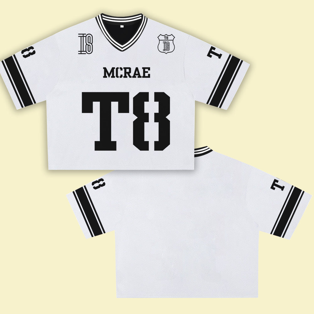 MCRAE T8 White Jersey – Unisex Sports Design, Breathable Material, Suitable for Streetwear