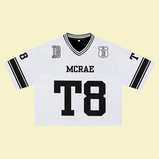 MCRAE T8 White Jersey – Unisex Sports Design, Breathable Material, Suitable for Streetwear