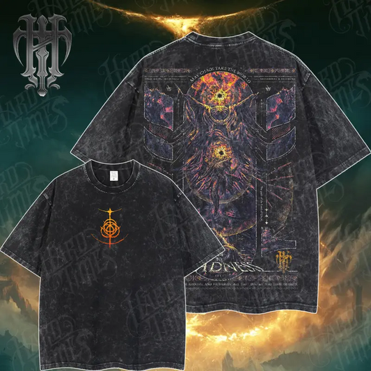 Frenzy Flame Elden Ring Retro Vintage Unisex Oversize Anime Manga Acid Washed Heavyweight Cotton T-shirt, Anime Merch, Gift For Anime Fan. Menswear Oversized