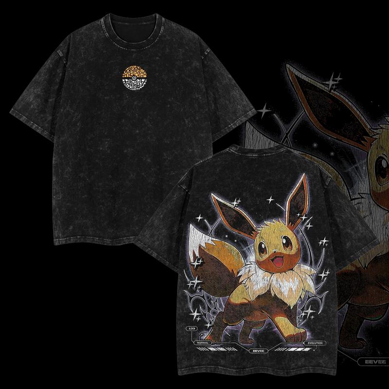 Pokemon "Eevee" Vintage Unisex Oversize Anime Manga Acid Washed Heavyweight Cotton T-shirt, graphic tee,anime lover , outfits men