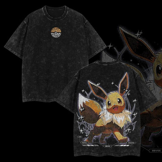 Pokemon "Eevee" Vintage Unisex Oversize Anime Manga Acid Washed Heavyweight Cotton T-shirt, graphic tee,anime lover , outfits men