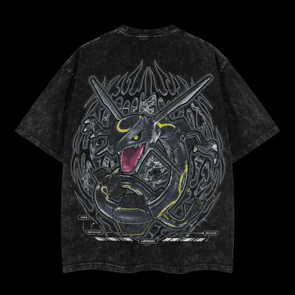 Pokemon "Rayquaza" Vintage Unisex Oversize Anime Manga Acid Washed Heavyweight Cotton T-shirt, graphic tee,anime lover , outfits men