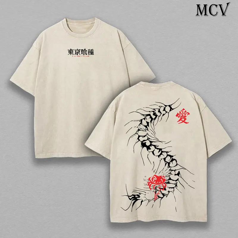 Limited Edition Centipede Kaneki Ken - Tokyo Ghoul Anime Double Printed Oversize Lightweight Acid Washed Graphic Tee, Gift For anime lover