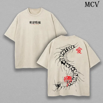 Limited Edition Centipede Kaneki Ken - Tokyo Ghoul Anime Double Printed Oversize Lightweight Acid Washed Graphic Tee, Gift For anime lover