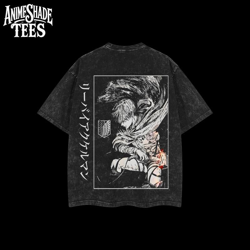 Levi Ackerman Anime Tshirt – Retro Vintage Oversized Washed Heavyweight Cotton Tee, Attack on Titan Merch, Levi Ackerman Graphic shirt, Anime Lover Gift, Casual Streetwear, Manga Fans Clothing, Crewneck Style, Soft Tops , Anime Gift For Boys