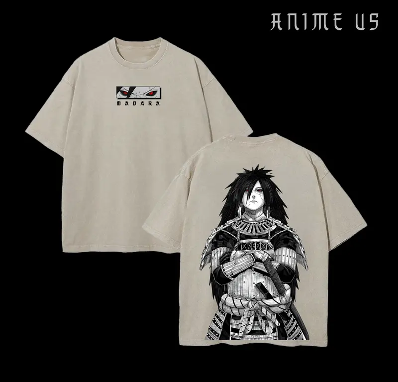 Uchiha Madara x Naruto Anime Double Printed Washed Tee Unisex Oversize Anime Manga Lightweight Cotton T-Shirt, Gift For Anime Fan Lover , Madara Fan , Madara Shirt , Naruto Merch