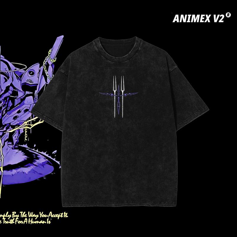 Retro Neon Genesis Evangelion Anime Tee – Vintage Washed Anime T-Shirt, Mecha Manga Merch, Oversized Streetwear, Aesthetic Grunge Style, Heavyweight Cotton, Anime Gift