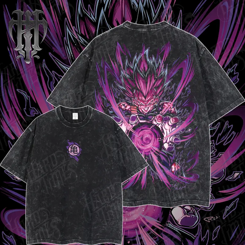 DB Majin Vegeta Black Edition Vintage Unisex Oversize Anime Manga Acid Washed T-shirt, graphic tee,anime merch fan, outfits men