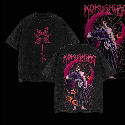 Kokushibo Upper moon rank 1 Demon Slayer Kimetsu No Yaiba Anime Double Printed Acid Washed T-Shirt Cotton graphic tee