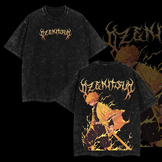 Demon Slayer "Zenitsu" Vintage Unisex Oversize Anime Manga Acid Washed T-shirt, graphic tee,anime merch fan, outfits men