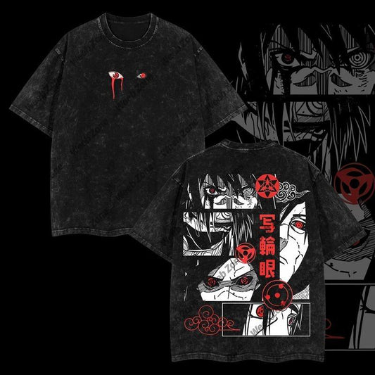 Uchiha Clan "Sharingan" Vintage Unisex Oversize Anime Acid Washed Heavyweight Cotton T-shirt, graphic tee,anime merch fan, outfits men,boys merch