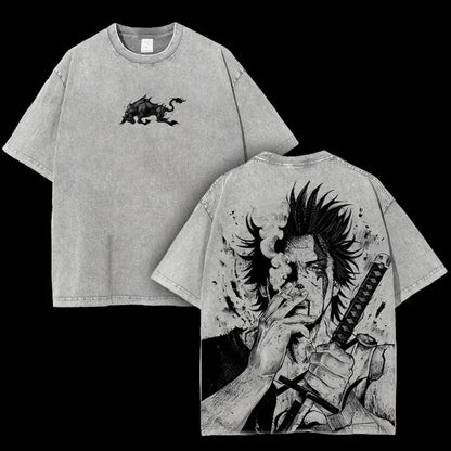 Yami Sukehiro x Black Bulls Black Clover Anime Double Printed Vintage Washed Tee Top Anime graphic Menswear Streetwear manga graphic t-shirts
