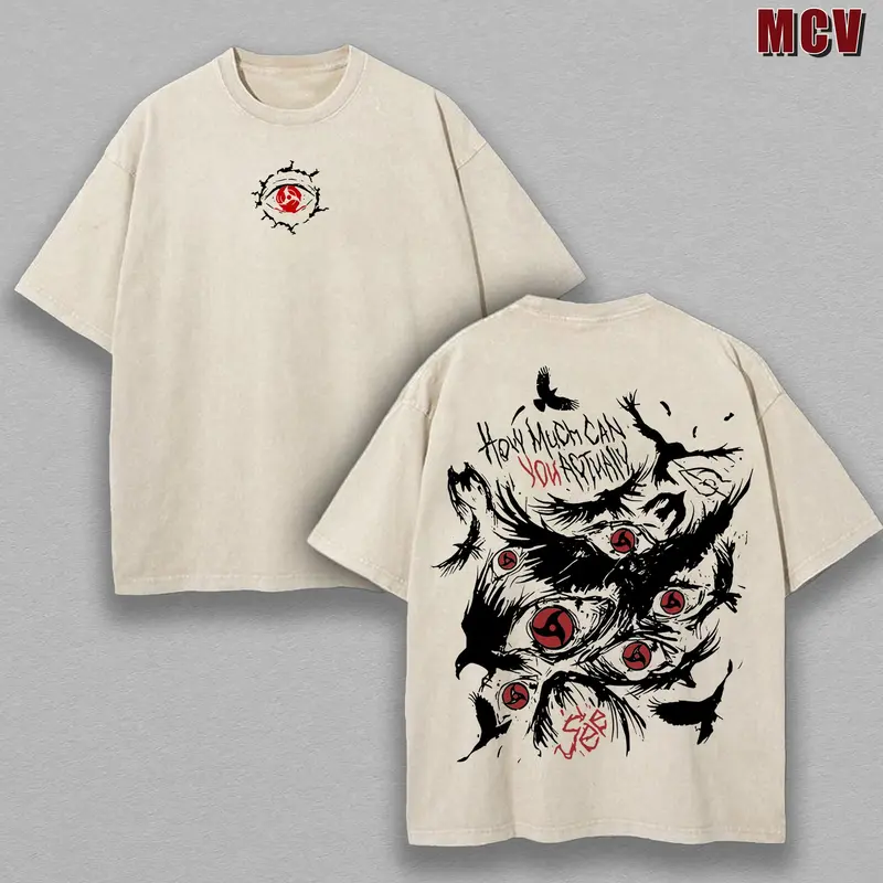 Retro Heavy Uchiha Itachi Character Naruto Anime Tee Hoodie Menswear Top Unisex Mineral Anime Manga Washed Heavy Cotton T-shirt, Gift For Anime Fan