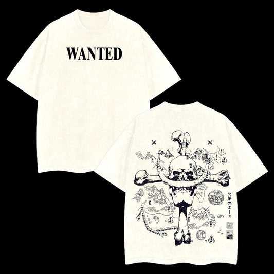One Piece "Map of the Grand Line – Whitebeard Skull" Vintage Unisex Oversize Anime Manga Acid Washed T-shirt, graphic tee,anime merch fan, outfits men