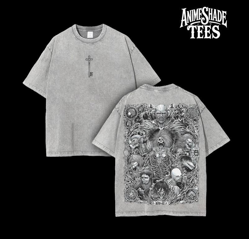 The Key - Attack on Titan T-Shirt Acid Washed Oversized Tee, Vintage Anime Merch, Double Printed Design Inspired by Shingeki no Kyojin Fans Collectors