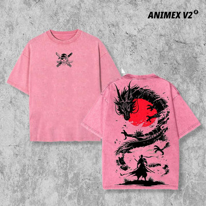 Retro Vintage Limited Black Swordsman Zoro - One Piece Anime Double Printed Oversized Washed Tee Unisex Oversize Anime Manga Acid Washed Lightweight Cotton T-Shirt, Hoodies Wash Gift For Anime Fan, Anime Lover